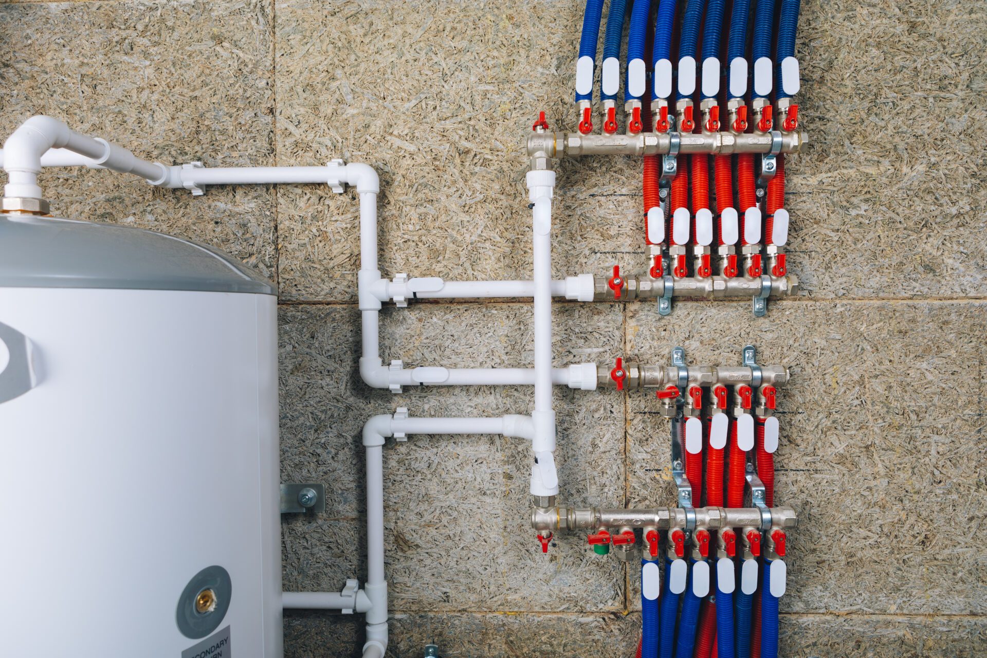 manifold collector with pipes in boiler room