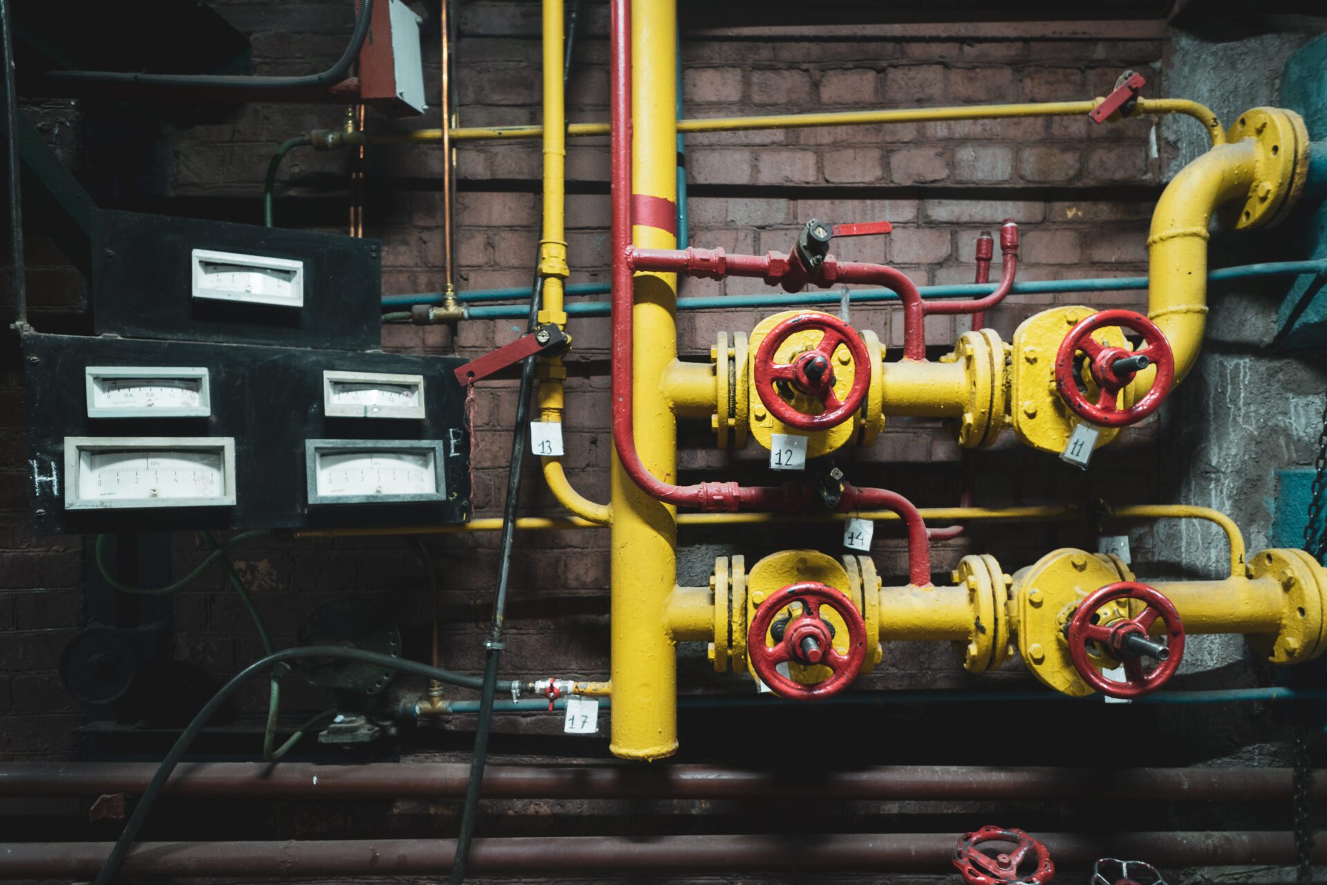 background vintage steampunk from steam pipes and pressure gauge